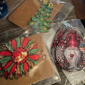 Gnome Earrings,Christmas Wreath Wooden Dangle Earrings, Christmas tree earrings